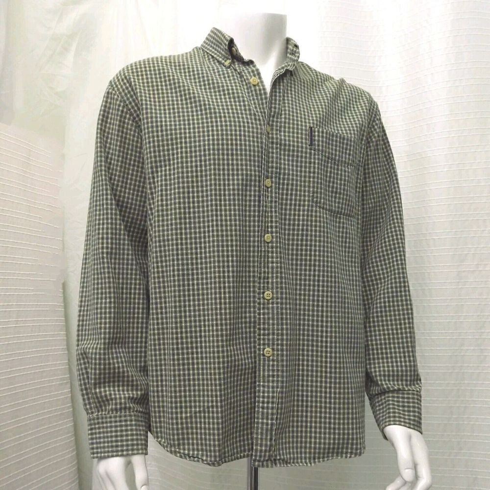 Abercrombie & Fitch Outdoor Plaid Shirt Green Tan Long Sleeve Men's Medium